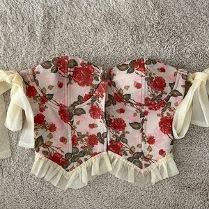 Strapless bustier corset floral crop top
